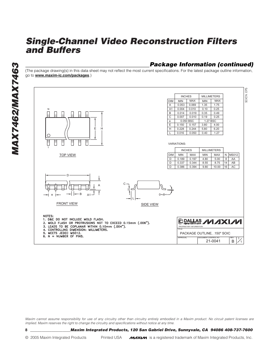 Package information (continued), Boblet | Rainbow Electronics MAX7463 User Manual | Page 8 / 8