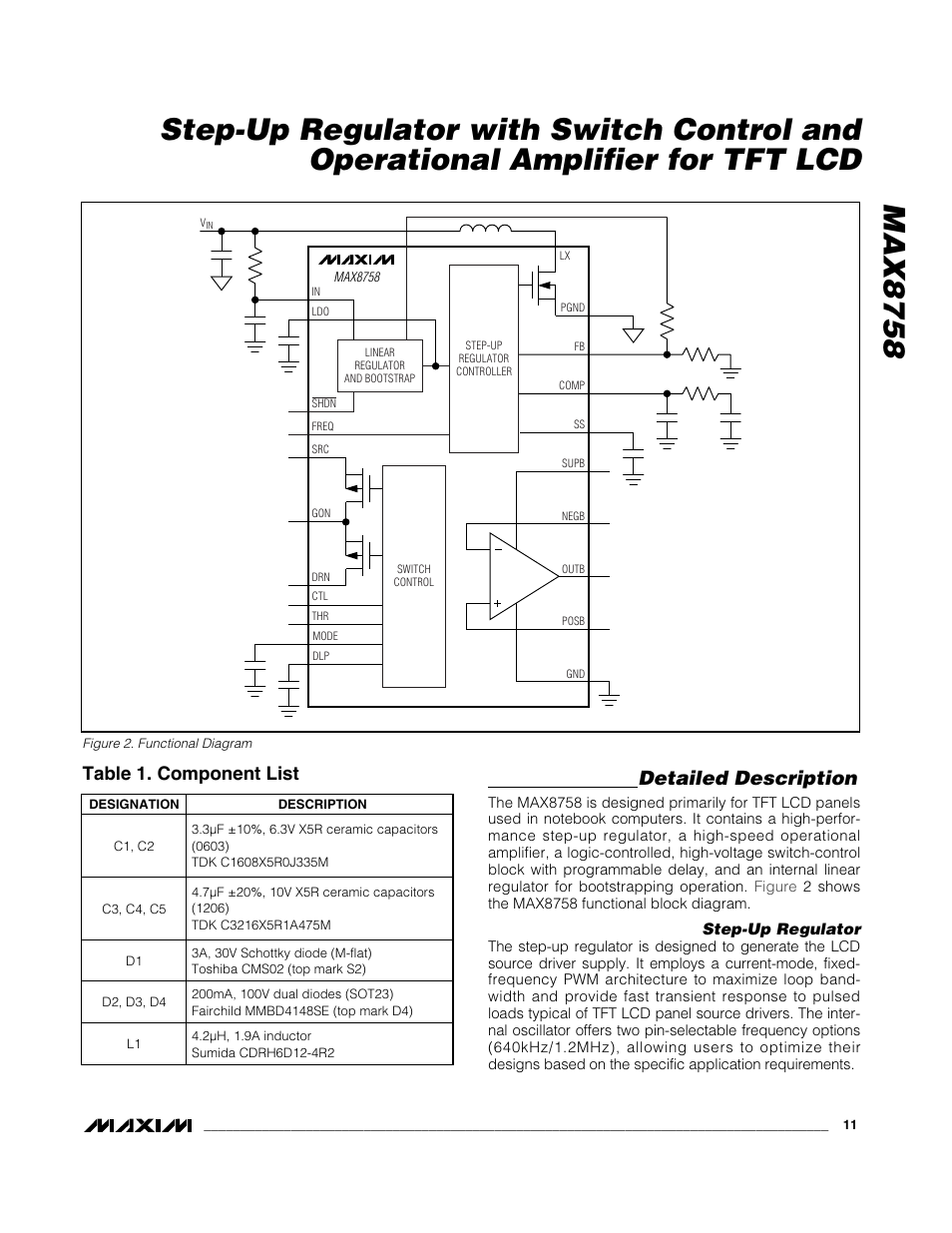 Detailed description, Table 1. component list | Rainbow Electronics MAX8758 User Manual | Page 11 / 20
