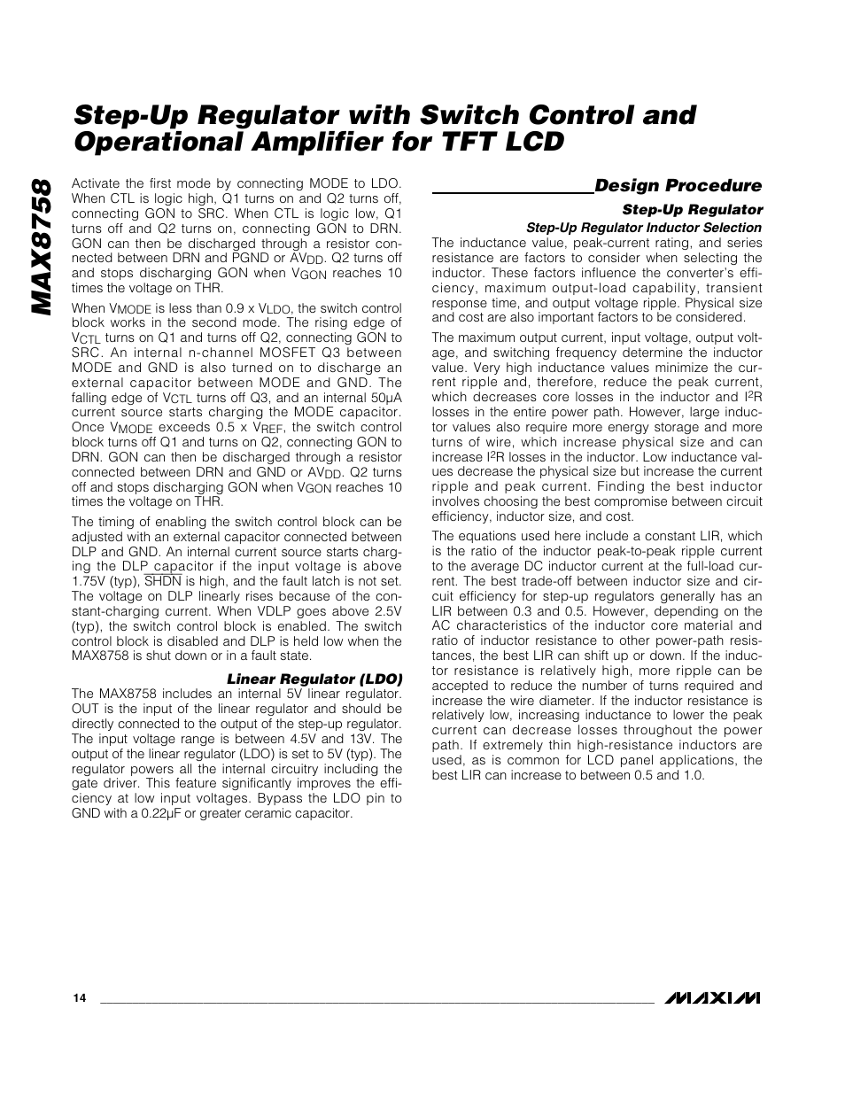 Max8758, Design procedure | Rainbow Electronics MAX8758 User Manual | Page 14 / 20