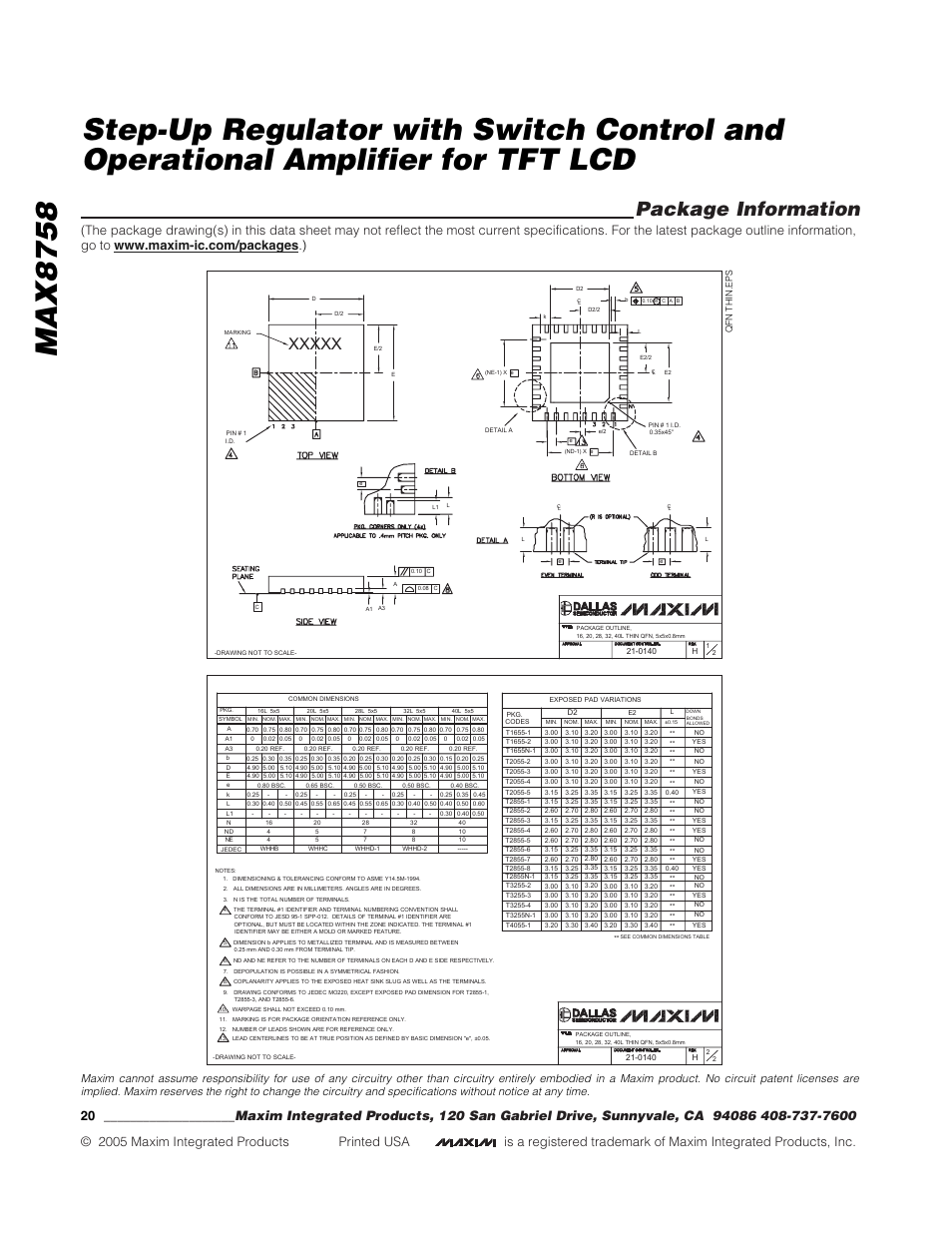 Package information | Rainbow Electronics MAX8758 User Manual | Page 20 / 20