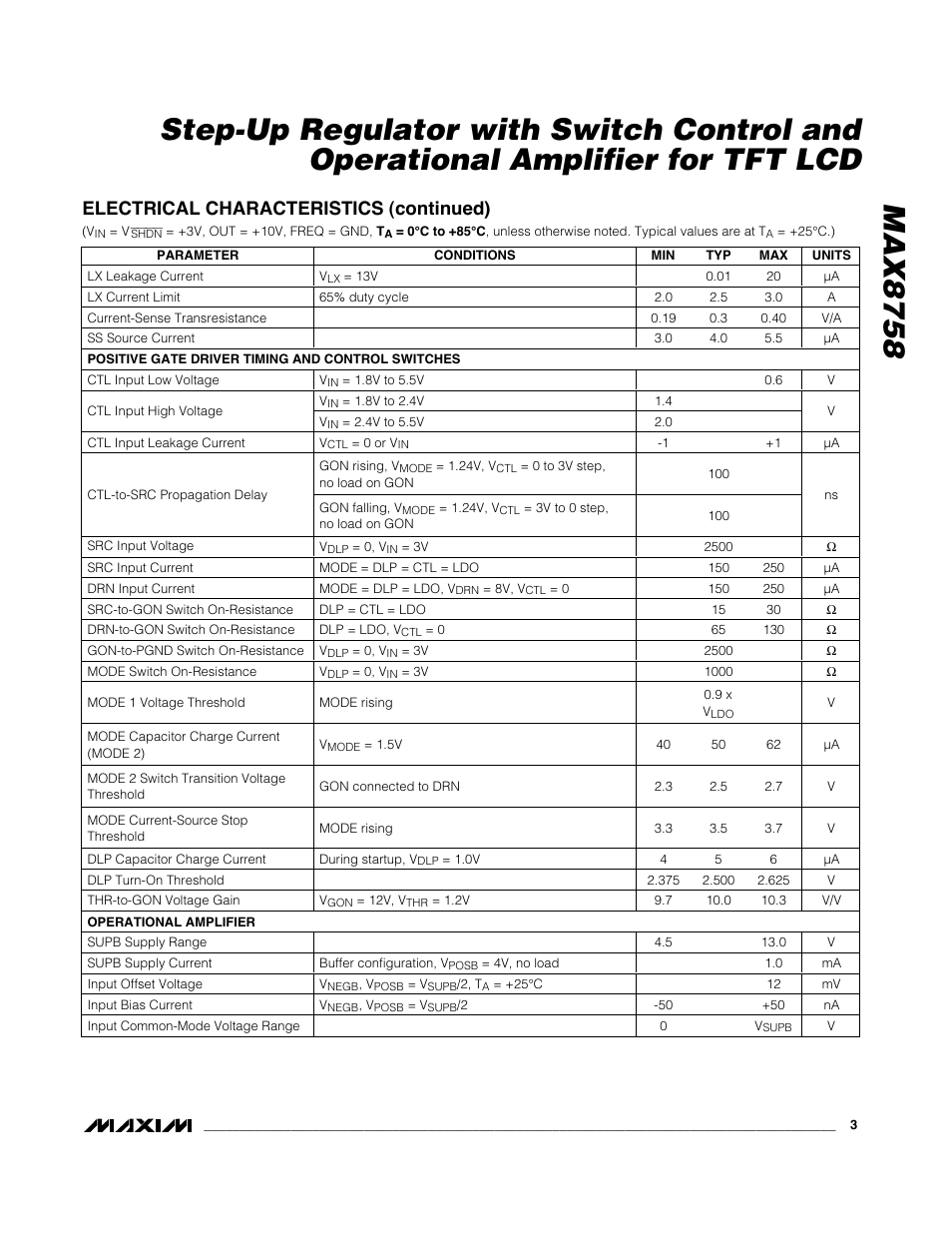 Electrical characteristics (continued) | Rainbow Electronics MAX8758 User Manual | Page 3 / 20