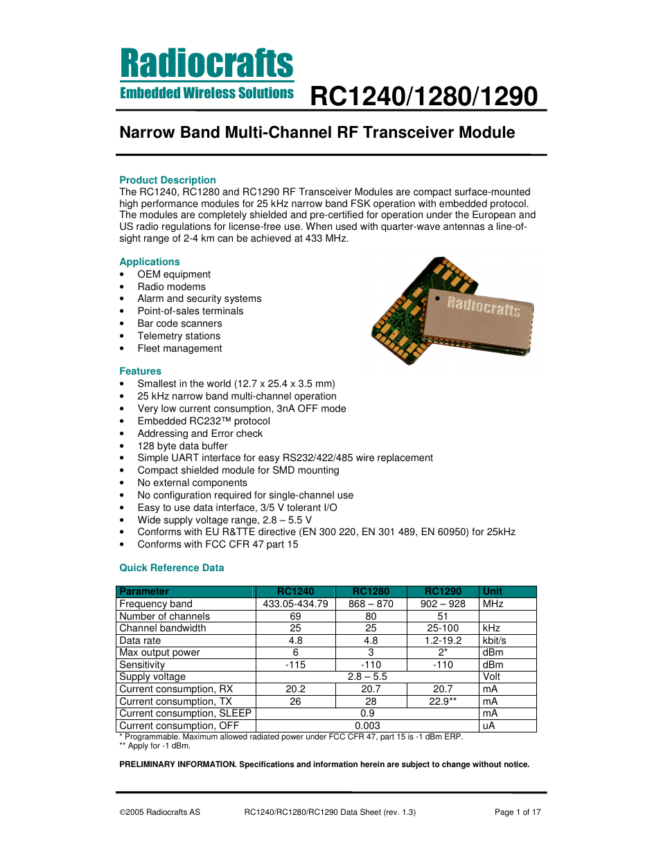 Rainbow Electronics RC1290 User Manual | 17 pages