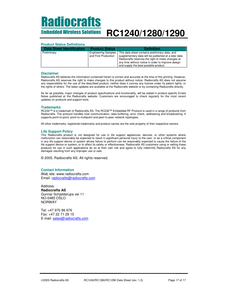 Rainbow Electronics RC1290 User Manual | Page 17 / 17