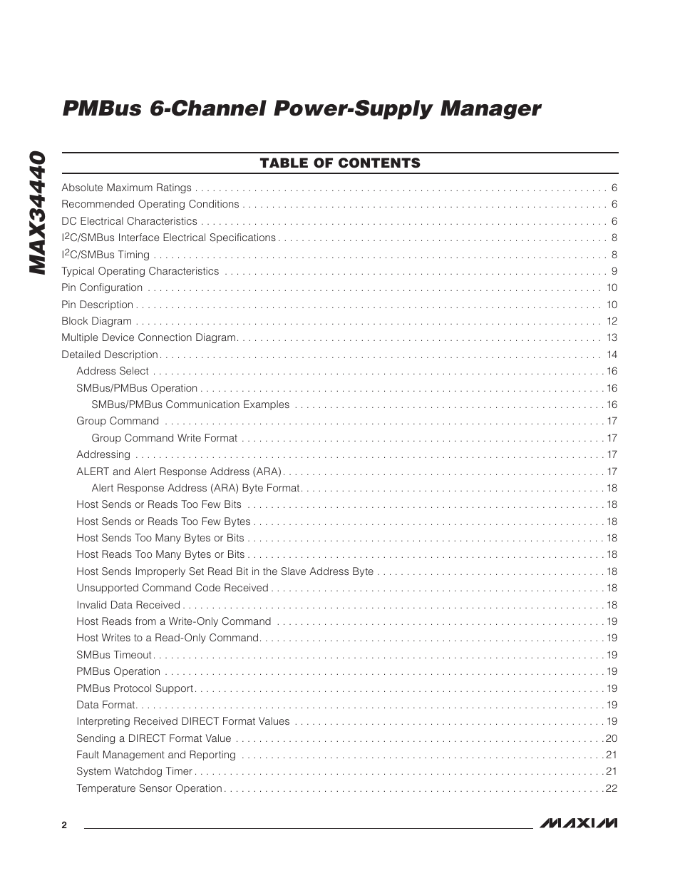 Rainbow Electronics MAX34440 User Manual | Page 2 / 43