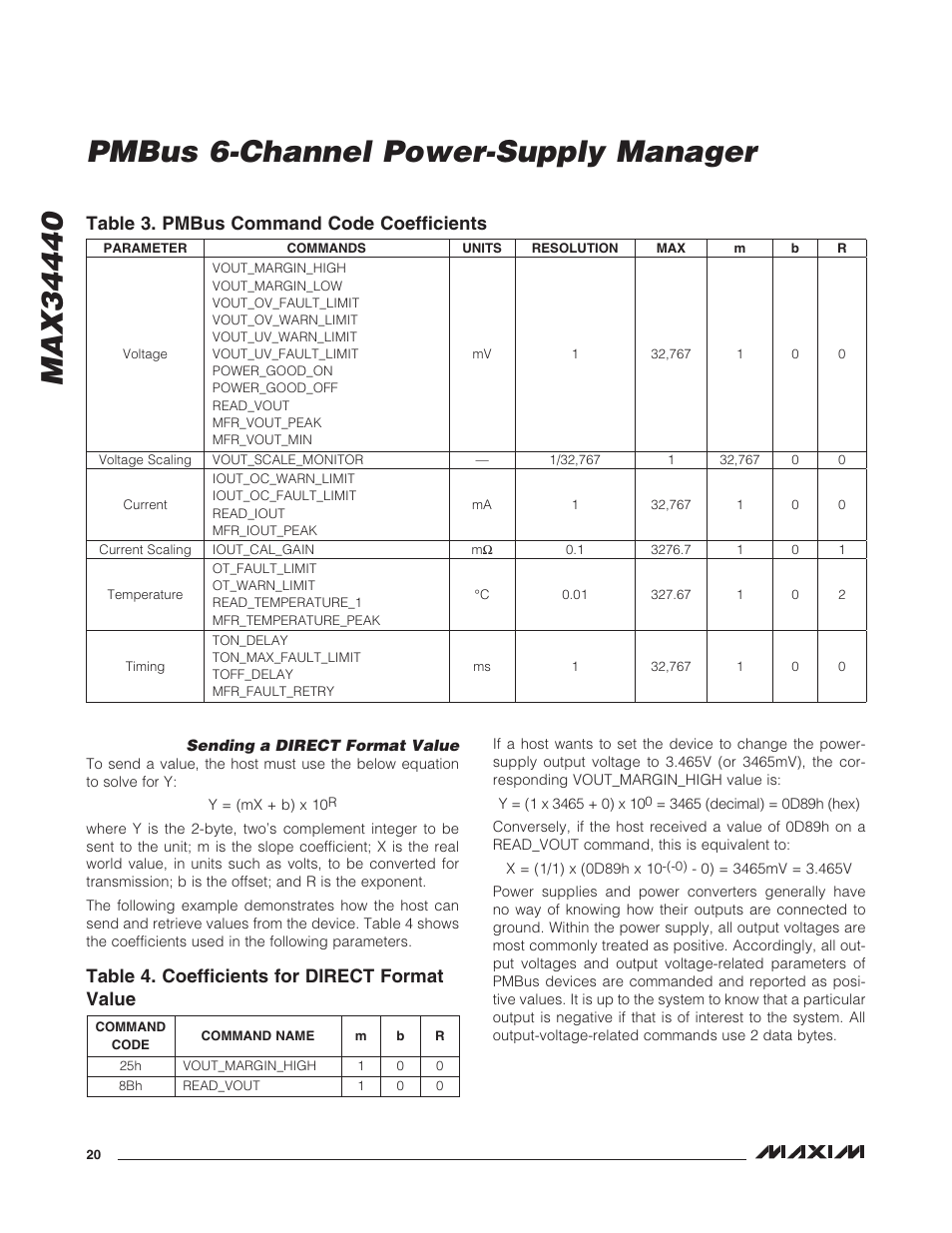 Sending a direct format value | Rainbow Electronics MAX34440 User Manual | Page 20 / 43