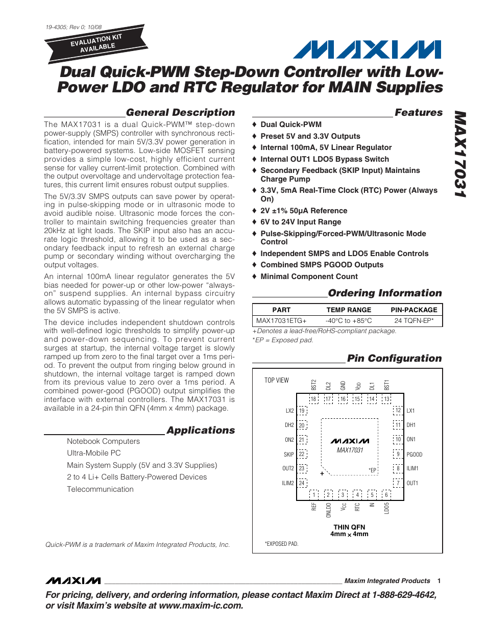 Rainbow Electronics MAX17031 User Manual | 24 pages