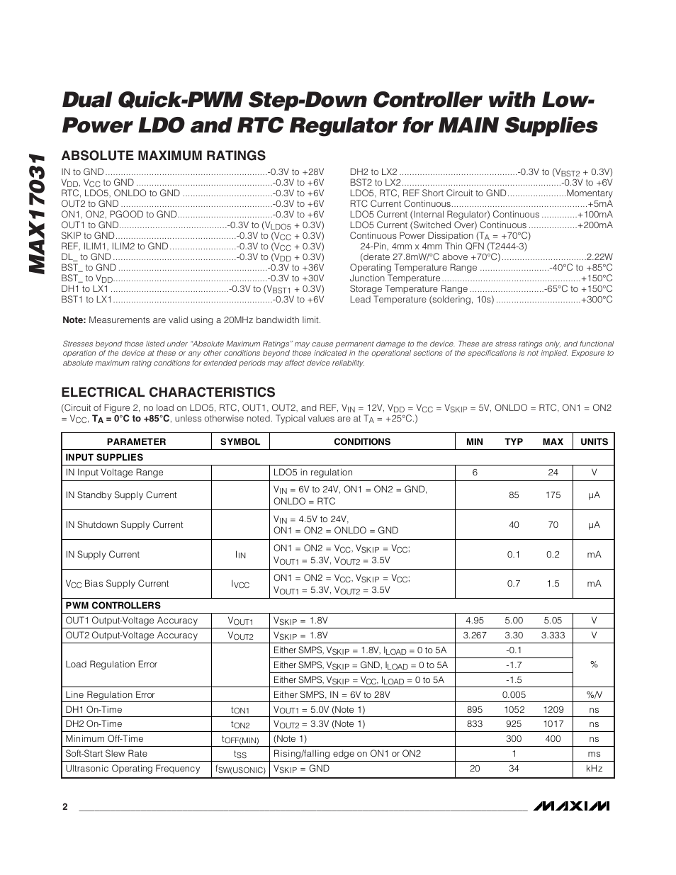 Rainbow Electronics MAX17031 User Manual | Page 2 / 24