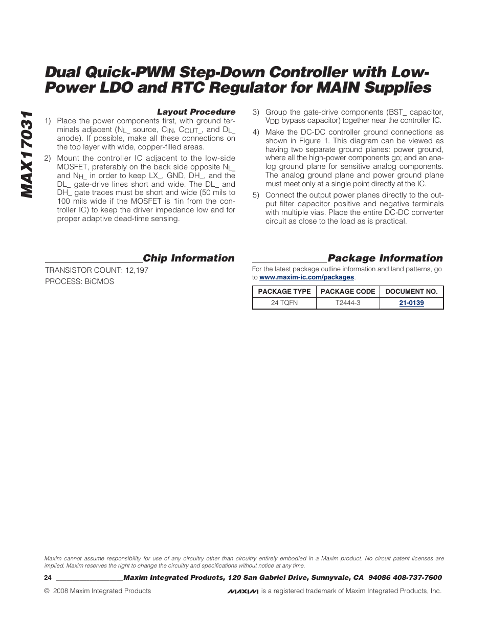 Package information, Chip information | Rainbow Electronics MAX17031 User Manual | Page 24 / 24