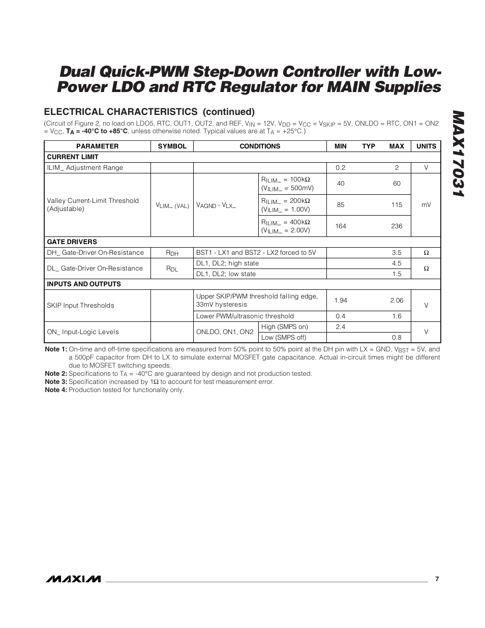 Electrical characteristics (continued) | Rainbow Electronics MAX17031 User Manual | Page 7 / 24