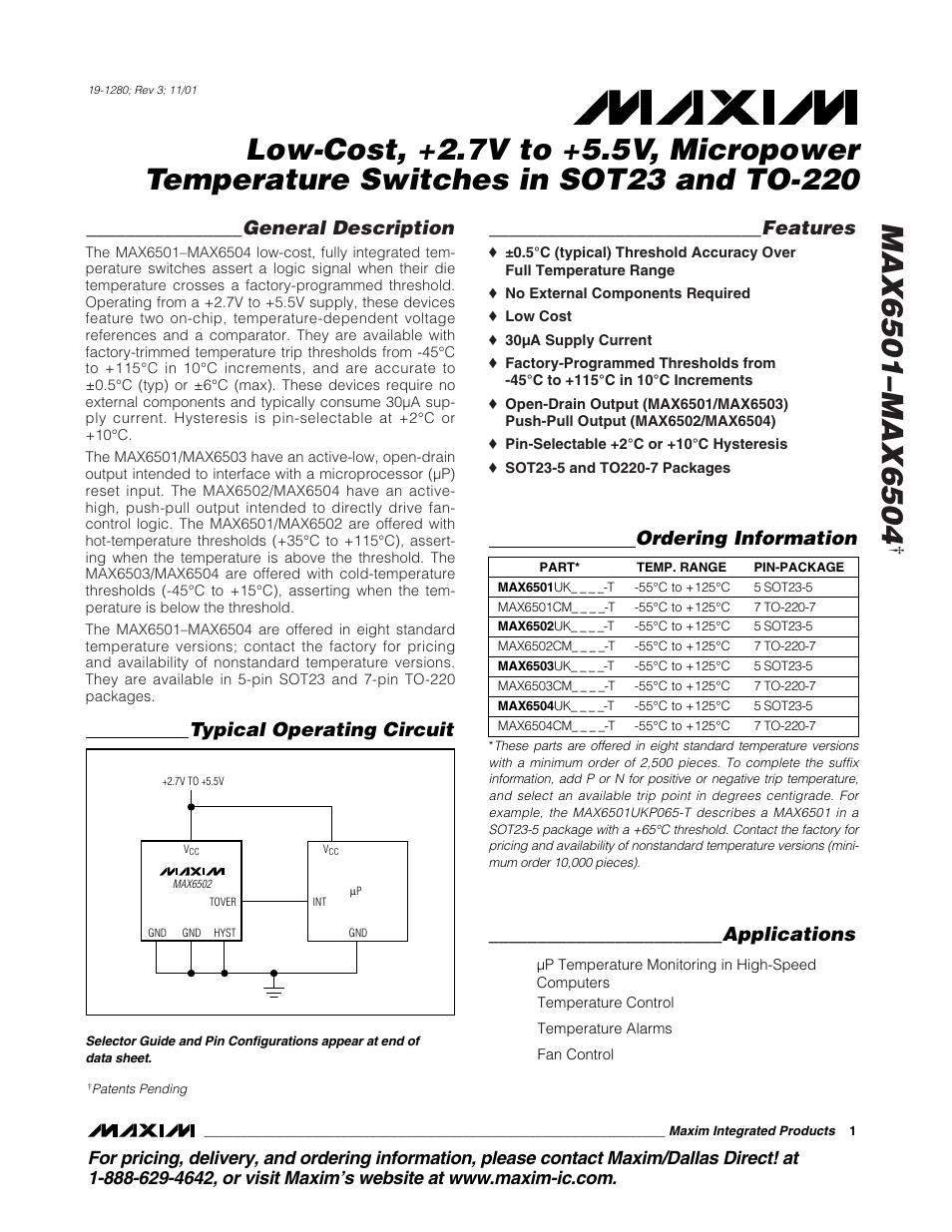 Rainbow Electronics MAX6504 User Manual | 9 pages