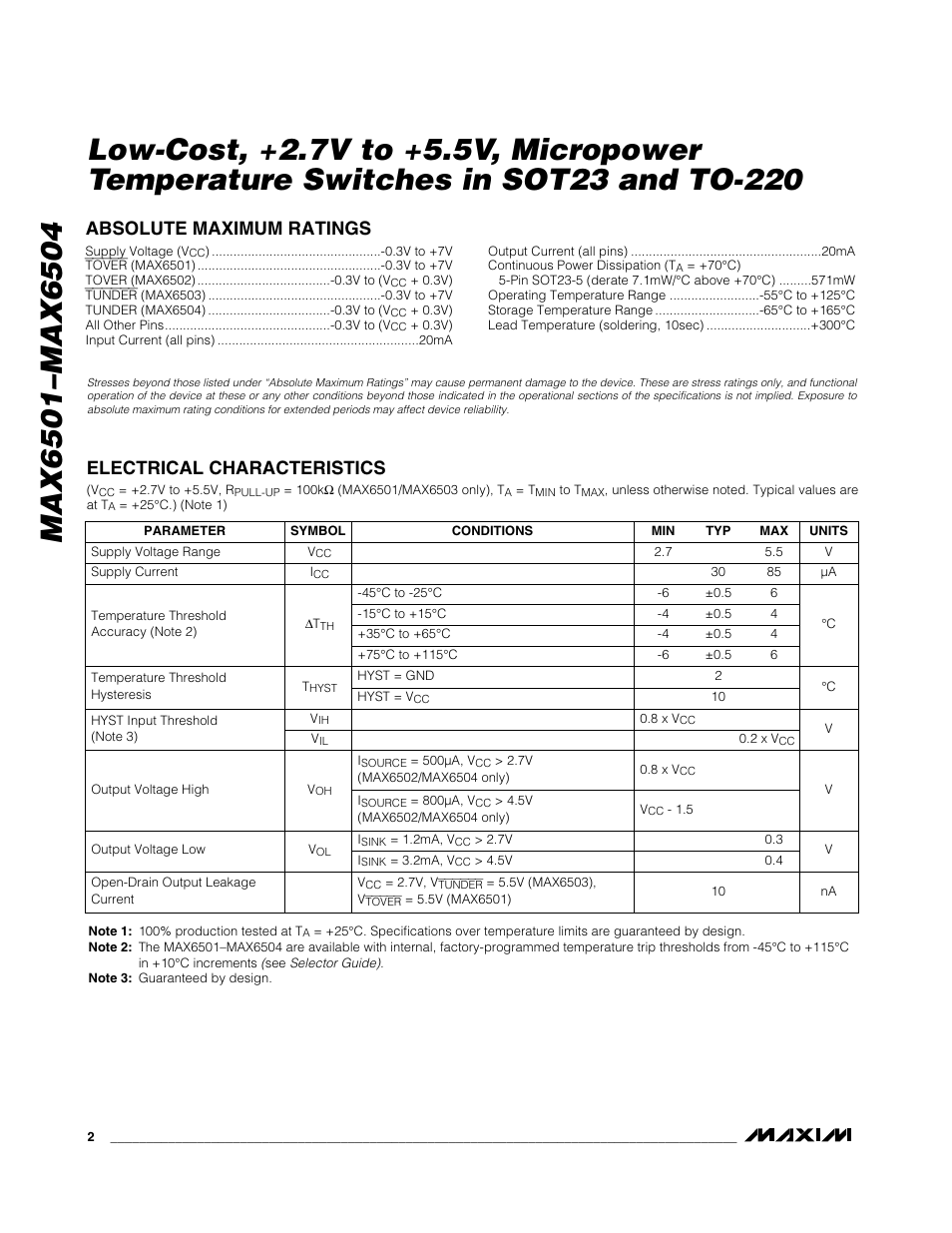 Rainbow Electronics MAX6504 User Manual | Page 2 / 9