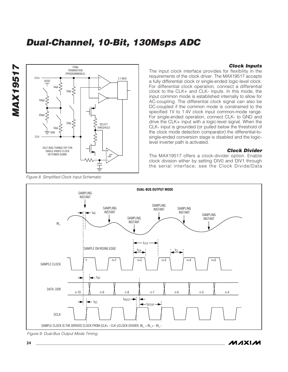 Clock inputs, Clock divider | Rainbow Electronics MAX19517 User Manual | Page 24 / 34