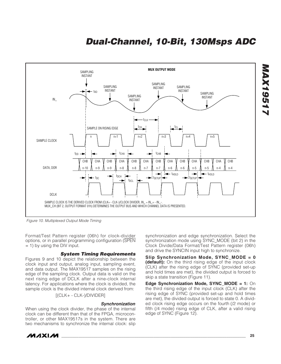 System timing requirements, Synchronization | Rainbow Electronics MAX19517 User Manual | Page 25 / 34