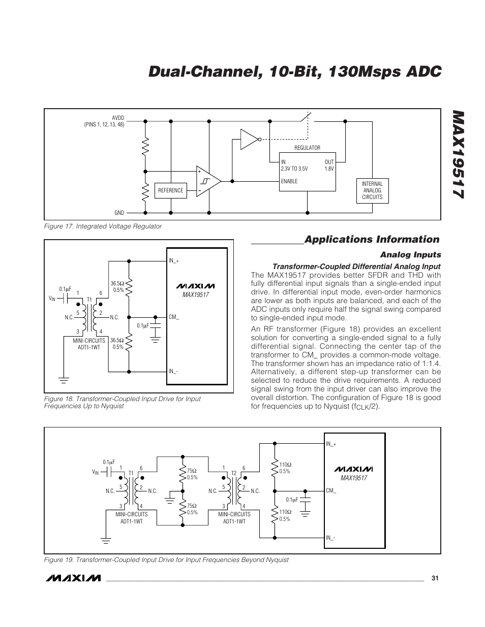 Applications information, Analog inputs | Rainbow Electronics MAX19517 User Manual | Page 31 / 34