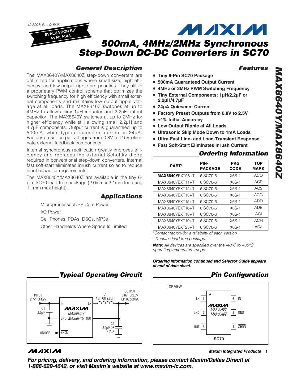 Rainbow Electronics MAX8640Z User Manual | 9 pages