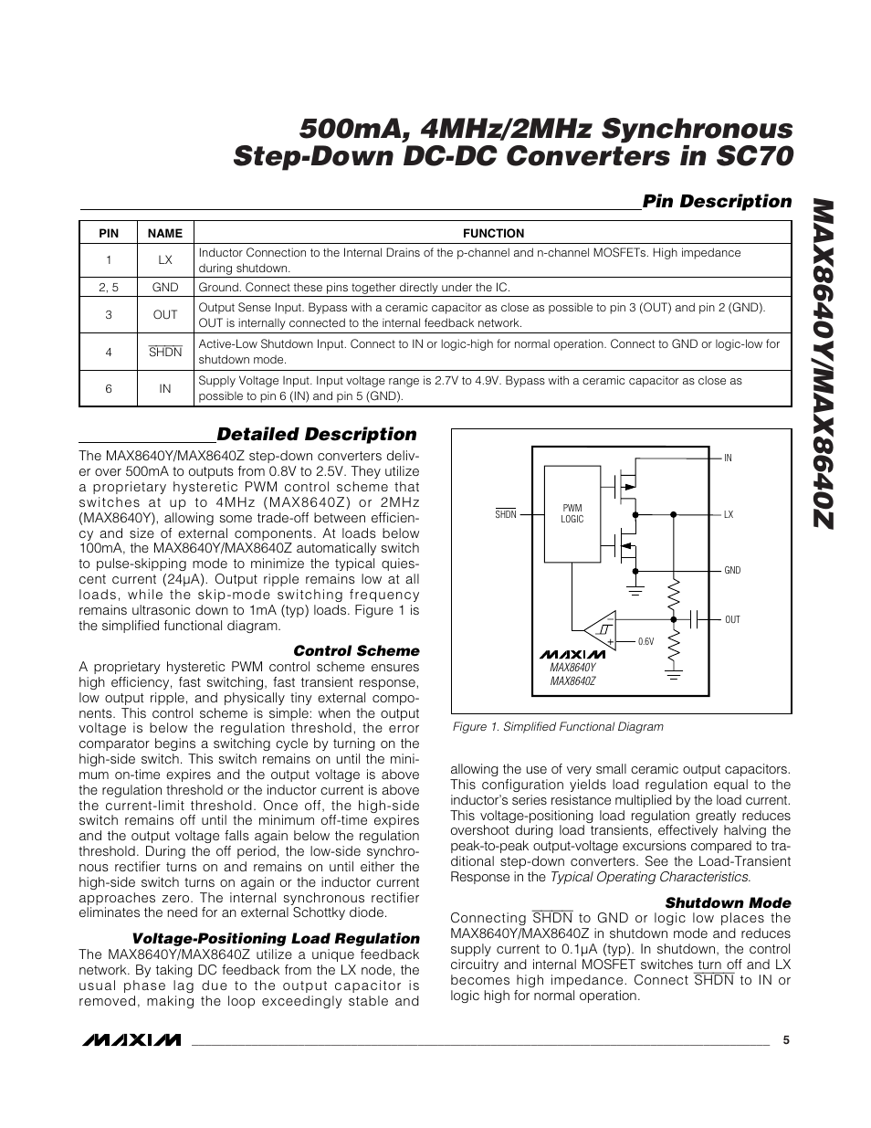 Pin description detailed description | Rainbow Electronics MAX8640Z User Manual | Page 5 / 9