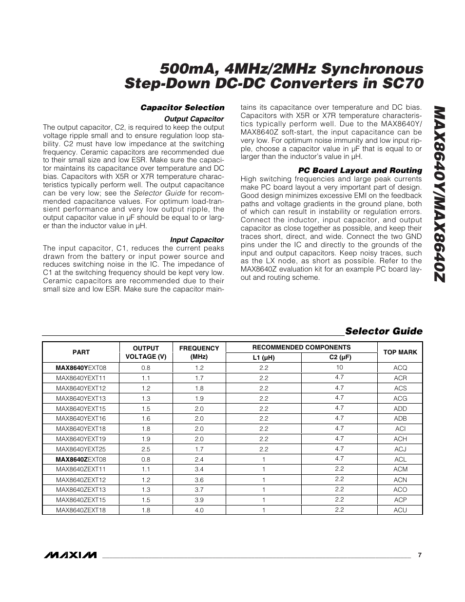 Selector guide | Rainbow Electronics MAX8640Z User Manual | Page 7 / 9