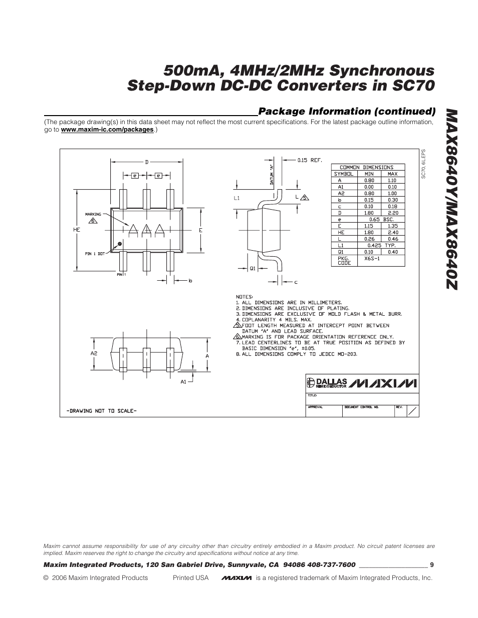 Package information (continued) | Rainbow Electronics MAX8640Z User Manual | Page 9 / 9