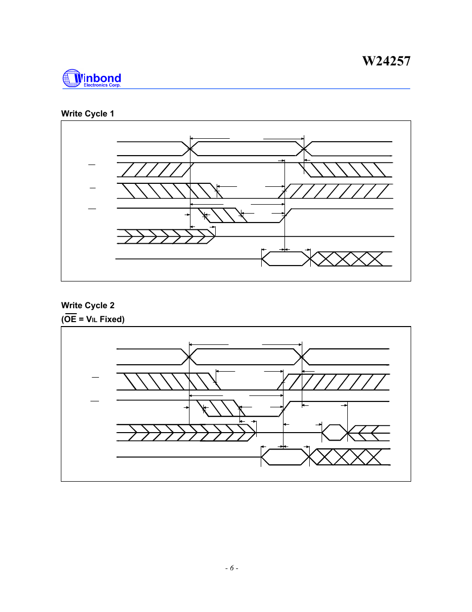 Write cycle 1, Write cycle 2 (oe = v, Fixed) | Rainbow Electronics W24257 User Manual | Page 6 / 11