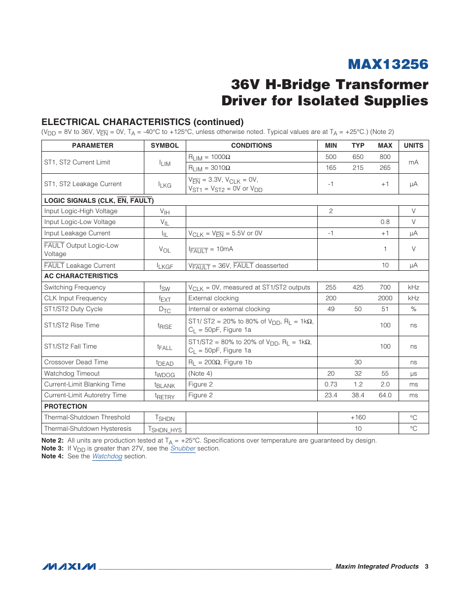 Electrical characteristics (continued) | Rainbow Electronics MAX13256 User Manual | Page 3 / 17