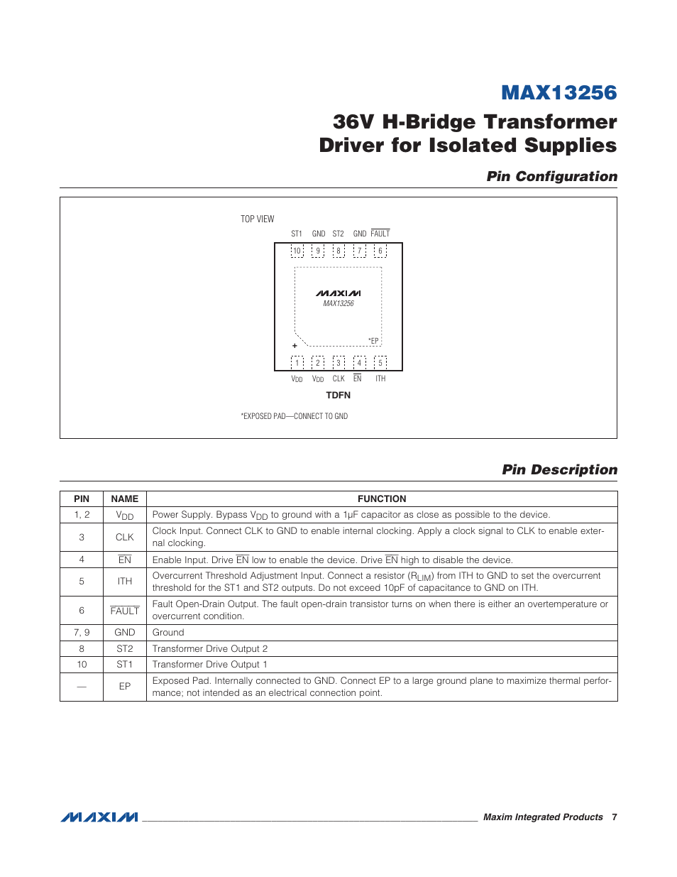 Pin configuration, Pin description, Pin configuration pin description | Rainbow Electronics MAX13256 User Manual | Page 7 / 17