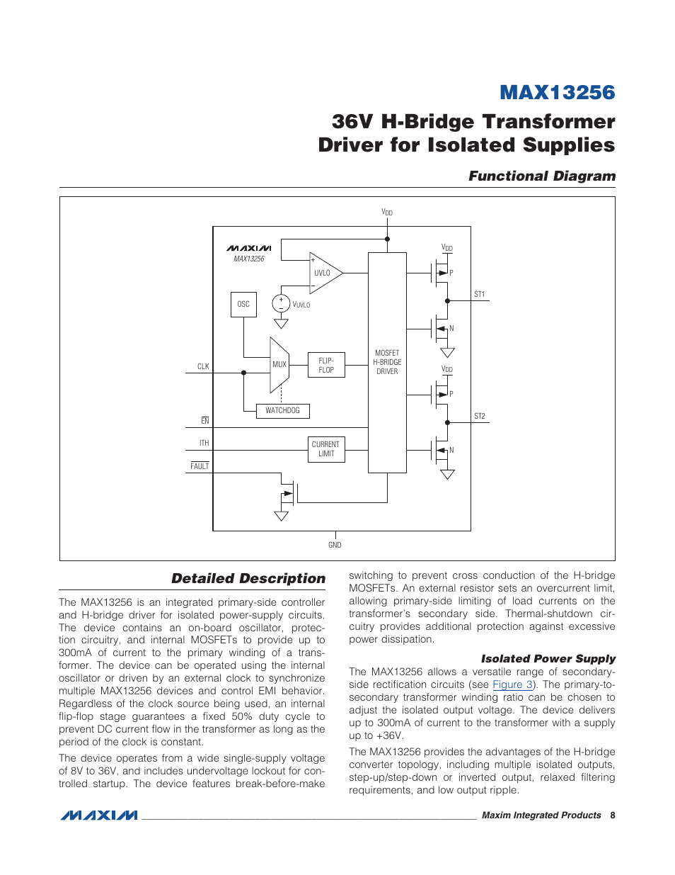 Functional diagram, Detailed description, Isolated power supply | Rainbow Electronics MAX13256 User Manual | Page 8 / 17