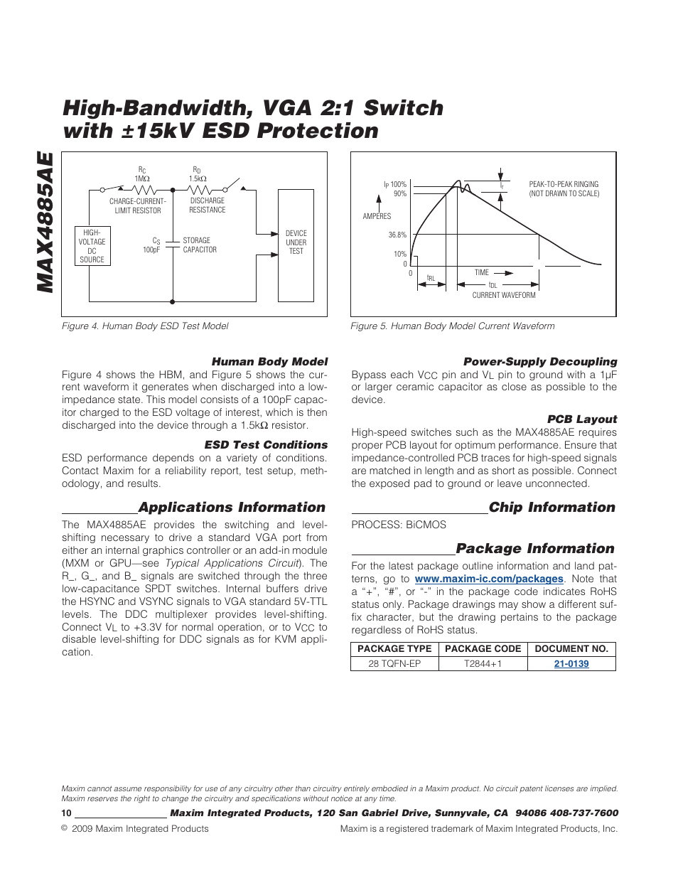 Applications information, Chip information, Package information | Rainbow Electronics MAX4885AE User Manual | Page 10 / 10