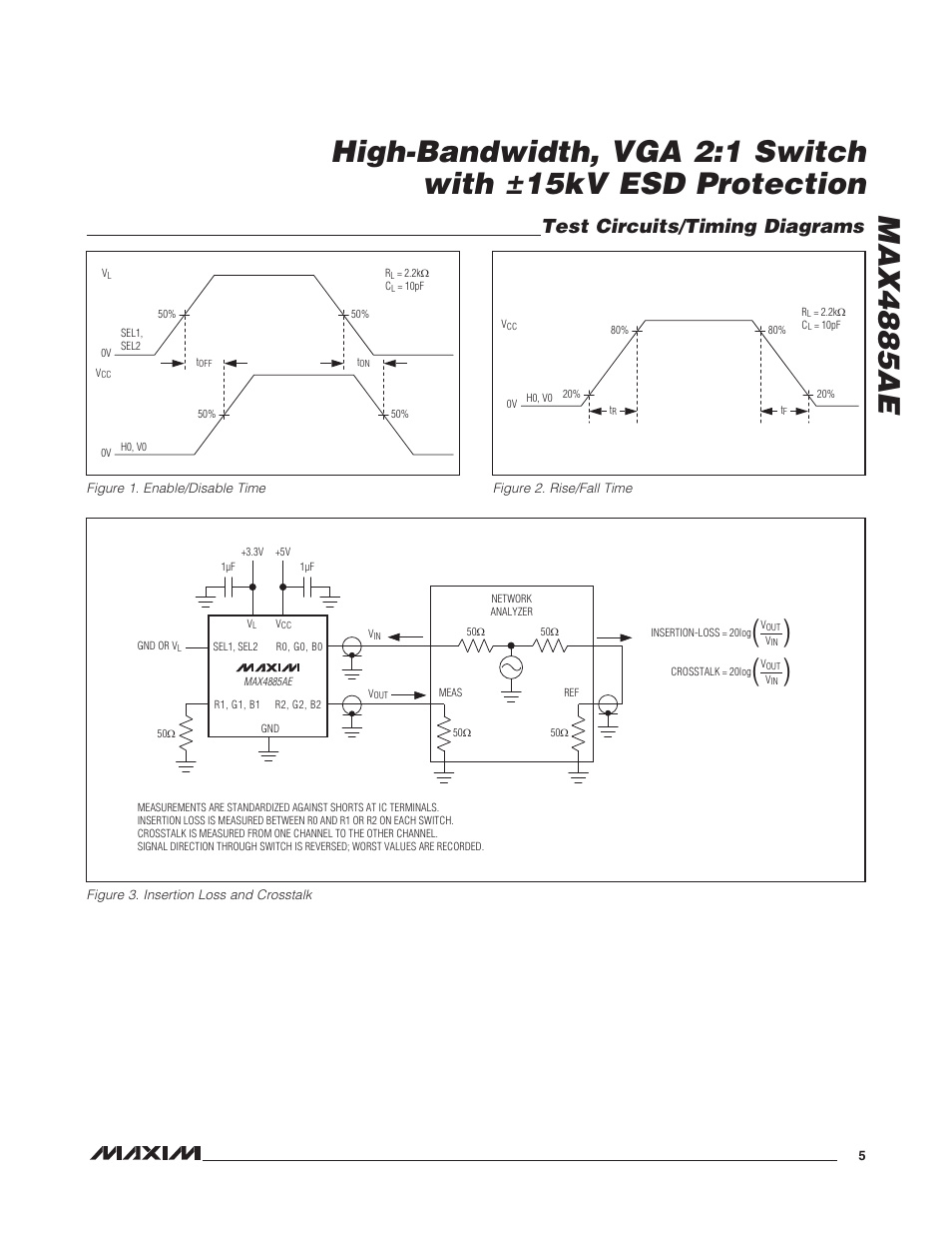 Test circuits/timing diagrams | Rainbow Electronics MAX4885AE User Manual | Page 5 / 10