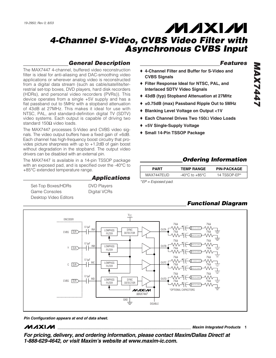 Rainbow Electronics MAX7447 User Manual | 6 pages