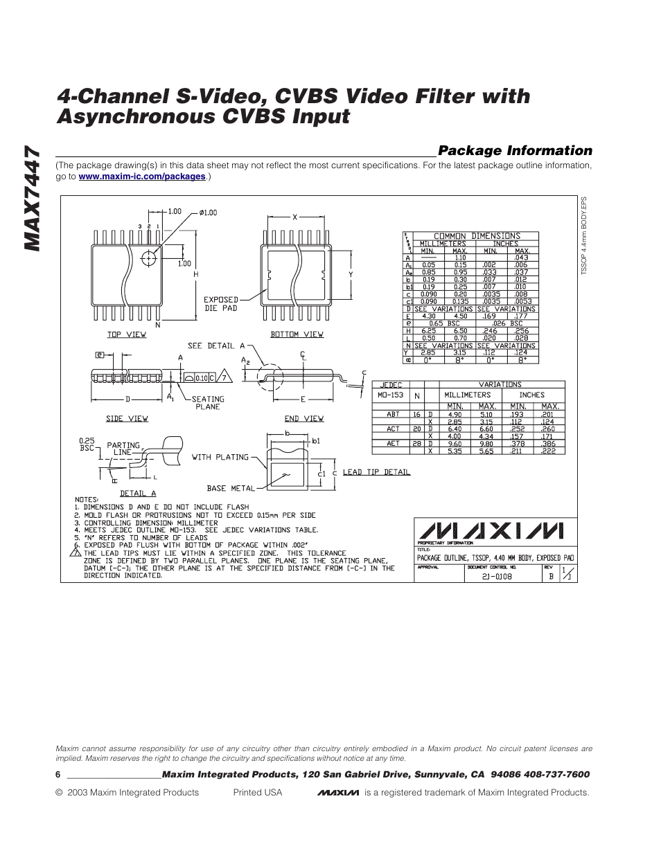 Package information | Rainbow Electronics MAX7447 User Manual | Page 6 / 6