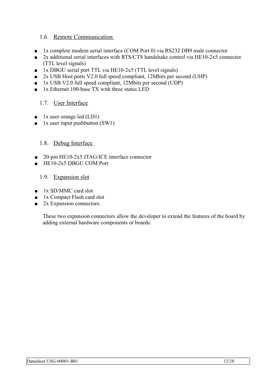 Remote communication, User interface, Debug interface | Expansion slot | Rainbow Electronics SBC35-A9260-C12 User Manual | Page 12 / 28