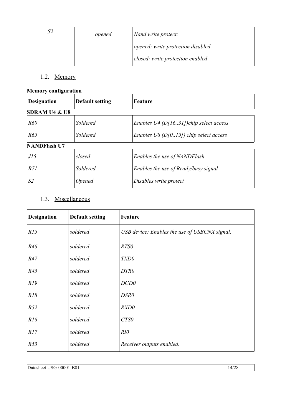 Memory, Miscellaneous | Rainbow Electronics SBC35-A9260-C12 User Manual | Page 14 / 28