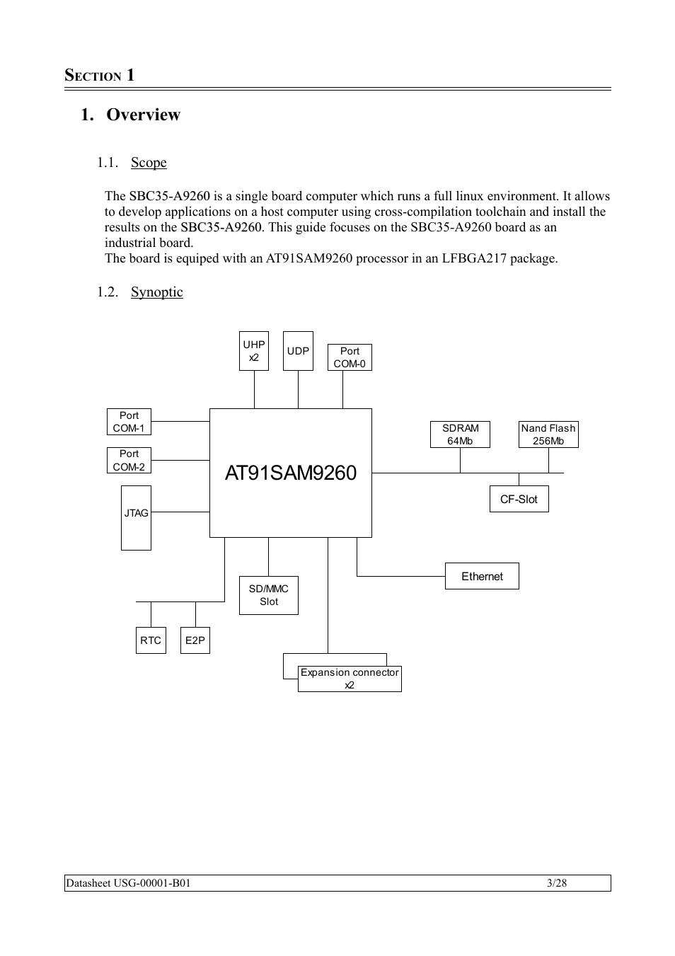 Section 1, Overview, Scope | Synoptic | Rainbow Electronics SBC35-A9260-C12 User Manual | Page 3 / 28