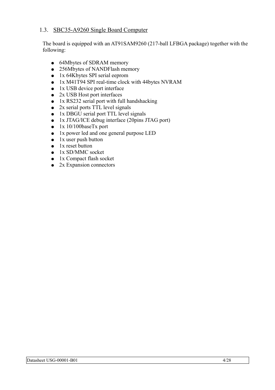 Sbc35-a9260 single board computer | Rainbow Electronics SBC35-A9260-C12 User Manual | Page 4 / 28