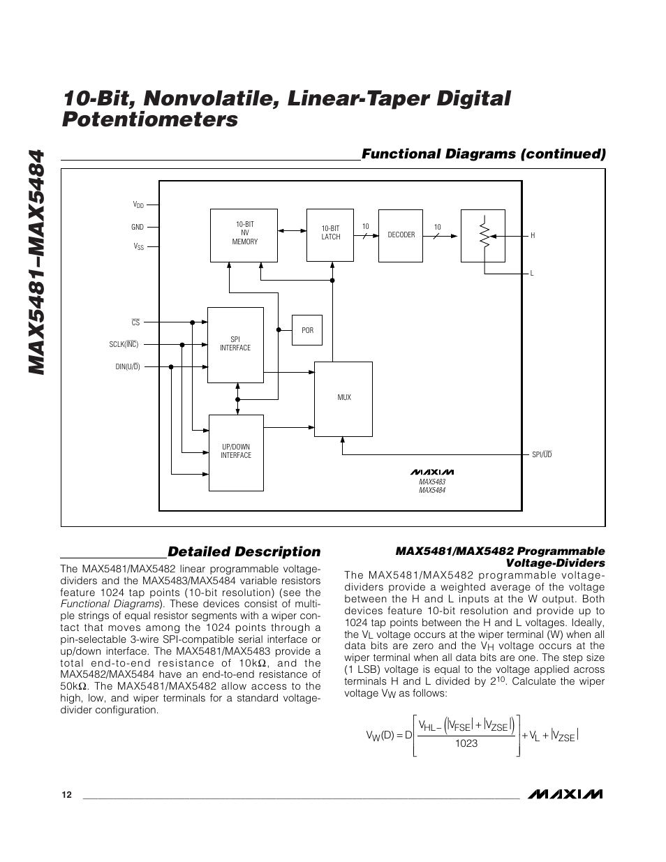 Detailed description, Functional diagrams (continued) | Rainbow Electronics MAX5484 User Manual | Page 12 / 21