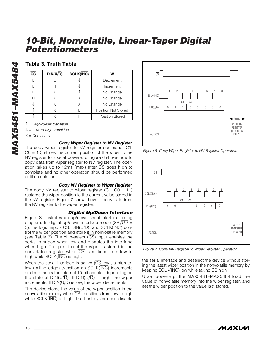 Table 3. truth table | Rainbow Electronics MAX5484 User Manual | Page 16 / 21