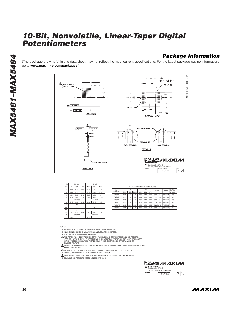 Package information | Rainbow Electronics MAX5484 User Manual | Page 20 / 21