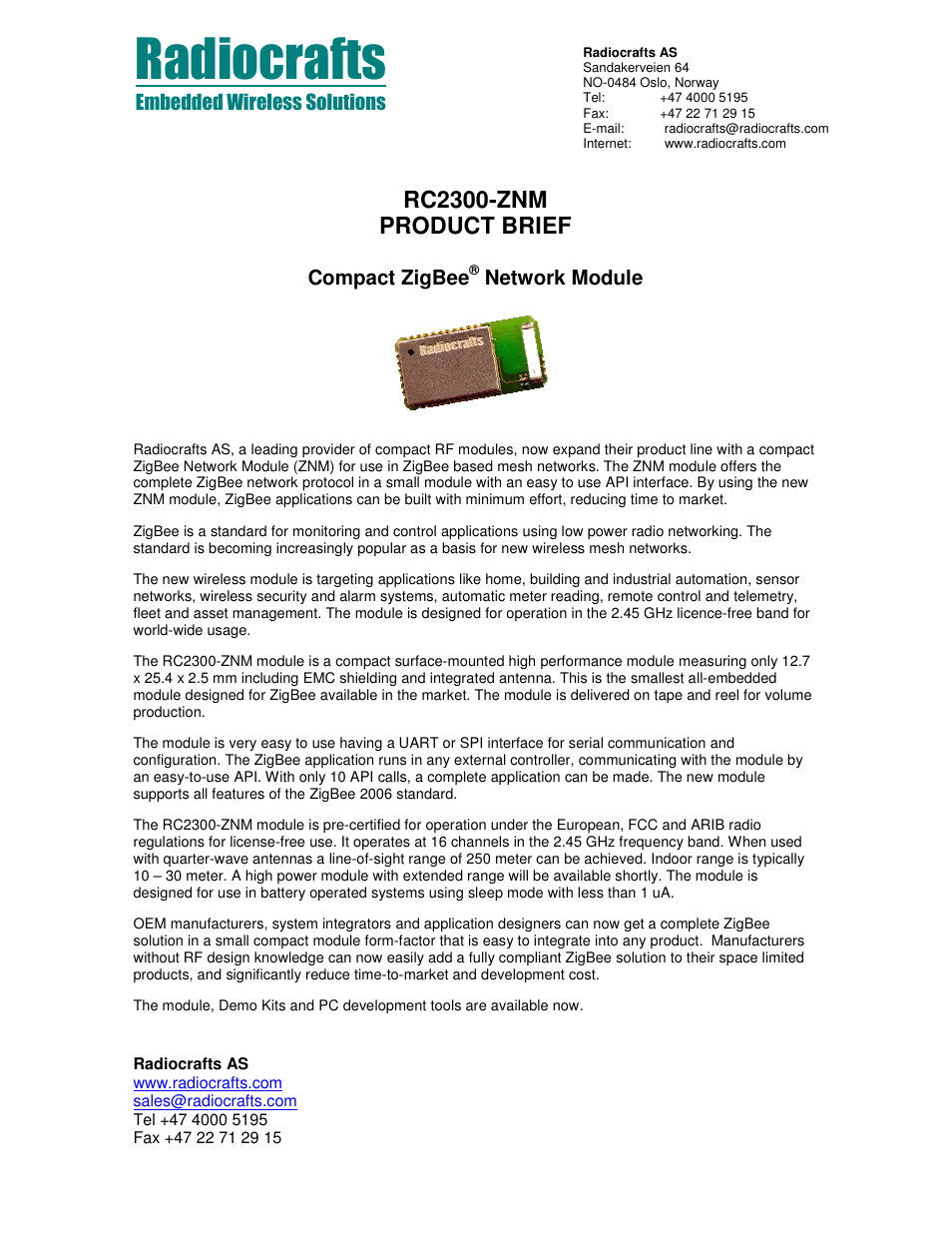 Rainbow Electronics RC2300-ZNM User Manual | 1 page