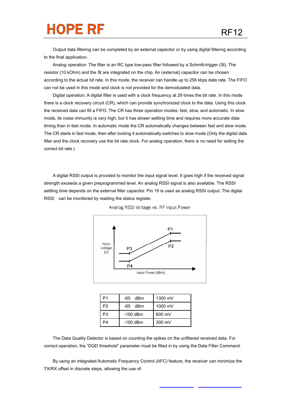 Rf12, Data filtering and clock recovery, Data validity blocks | Rainbow Electronics RF12 User Manual | Page 4 / 31