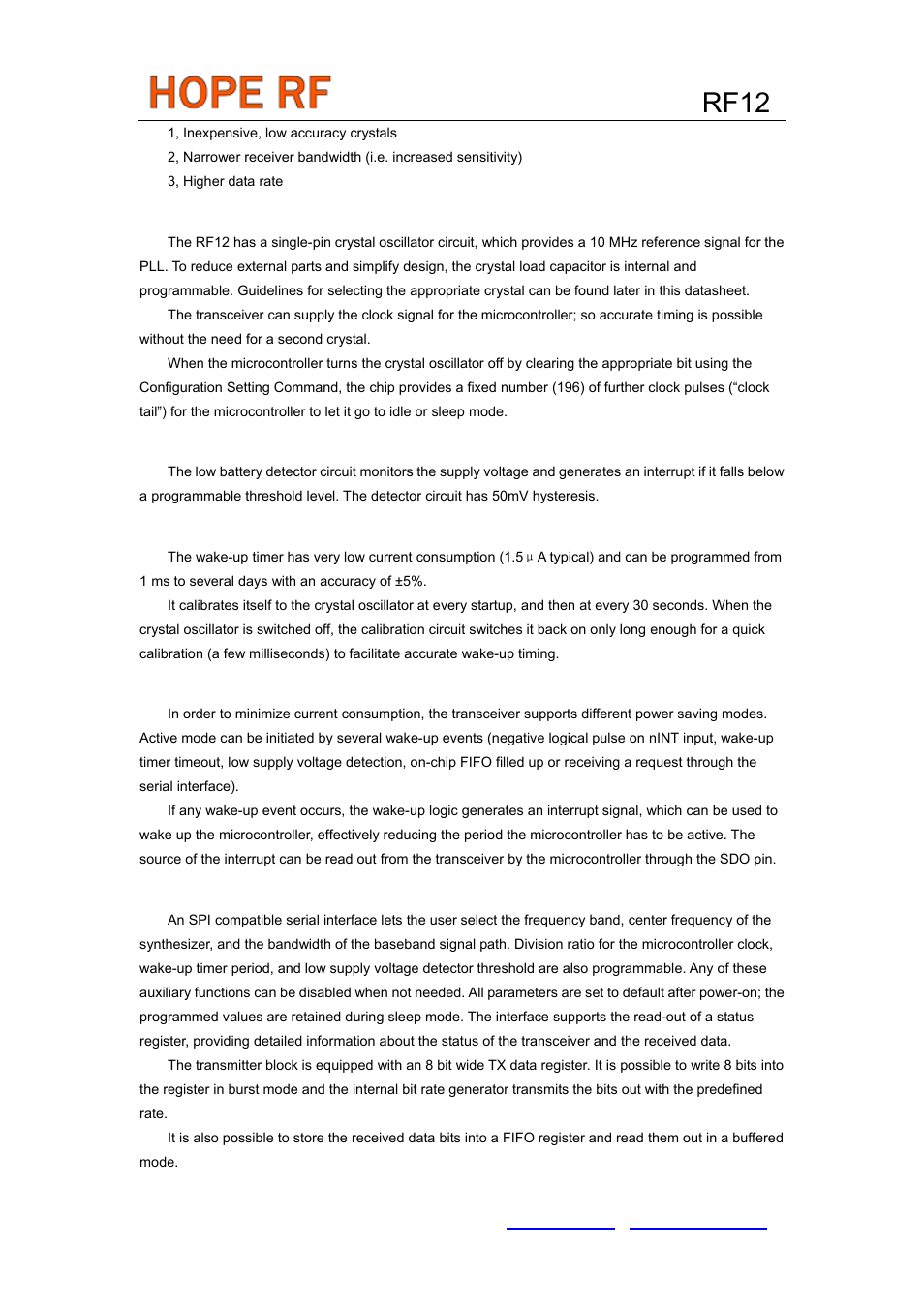 Rf12, Crystal oscillator, Low battery voltage detector | Wake-up timer, Event handling, Interface and controller | Rainbow Electronics RF12 User Manual | Page 5 / 31