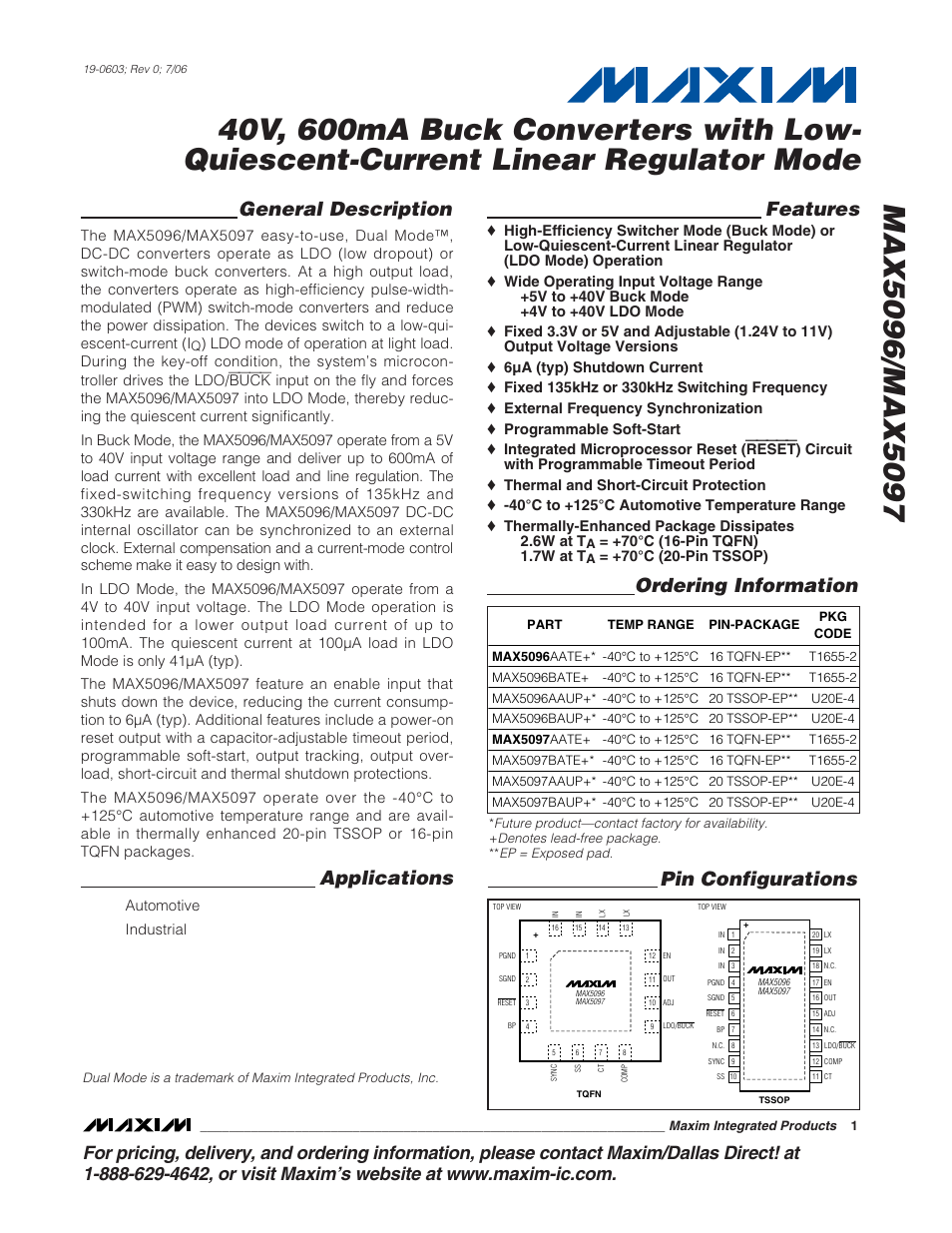 Rainbow Electronics MAX5097 User Manual | 20 pages