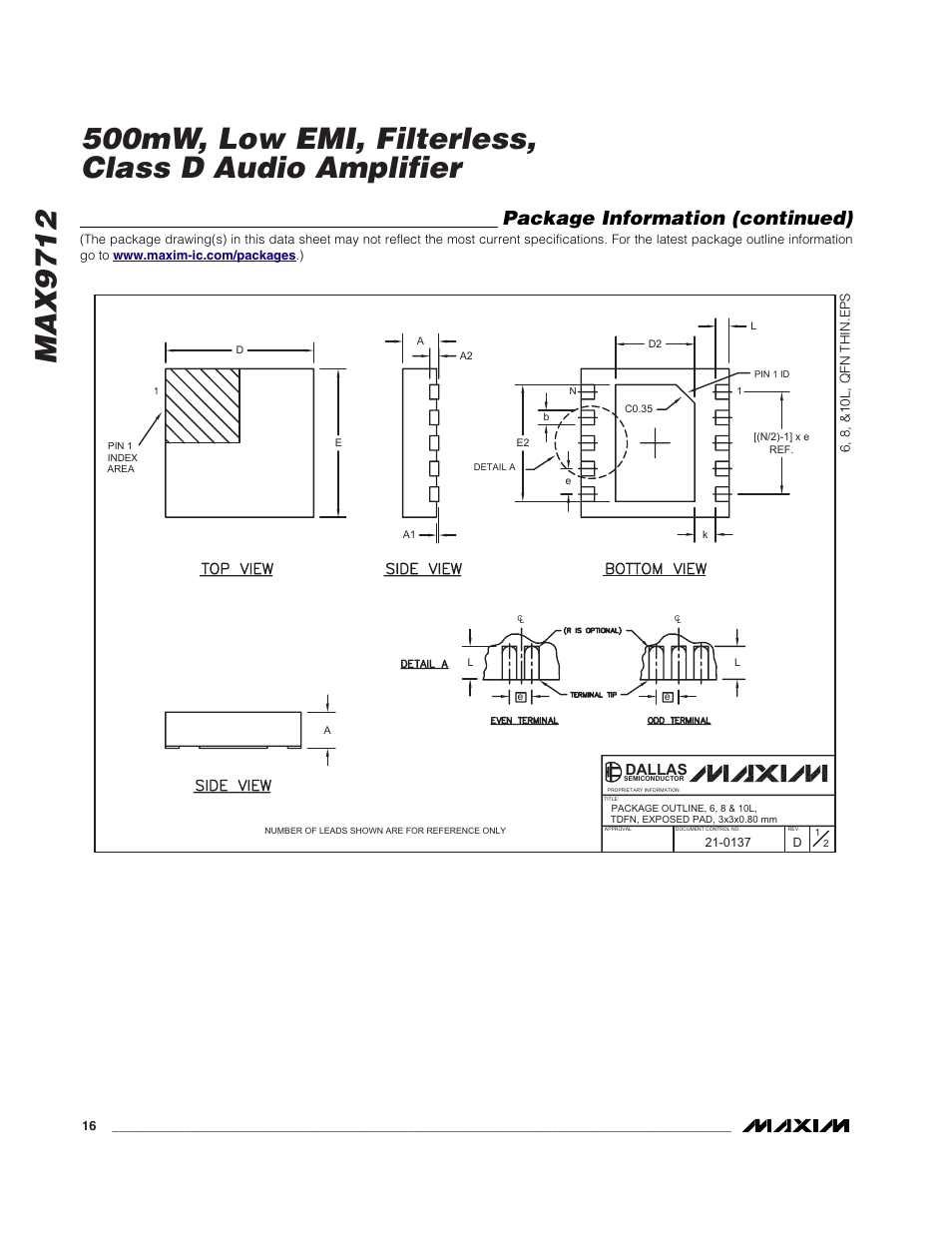 Package information (continued), Dallas | Rainbow Electronics MAX9712 User Manual | Page 16 / 18