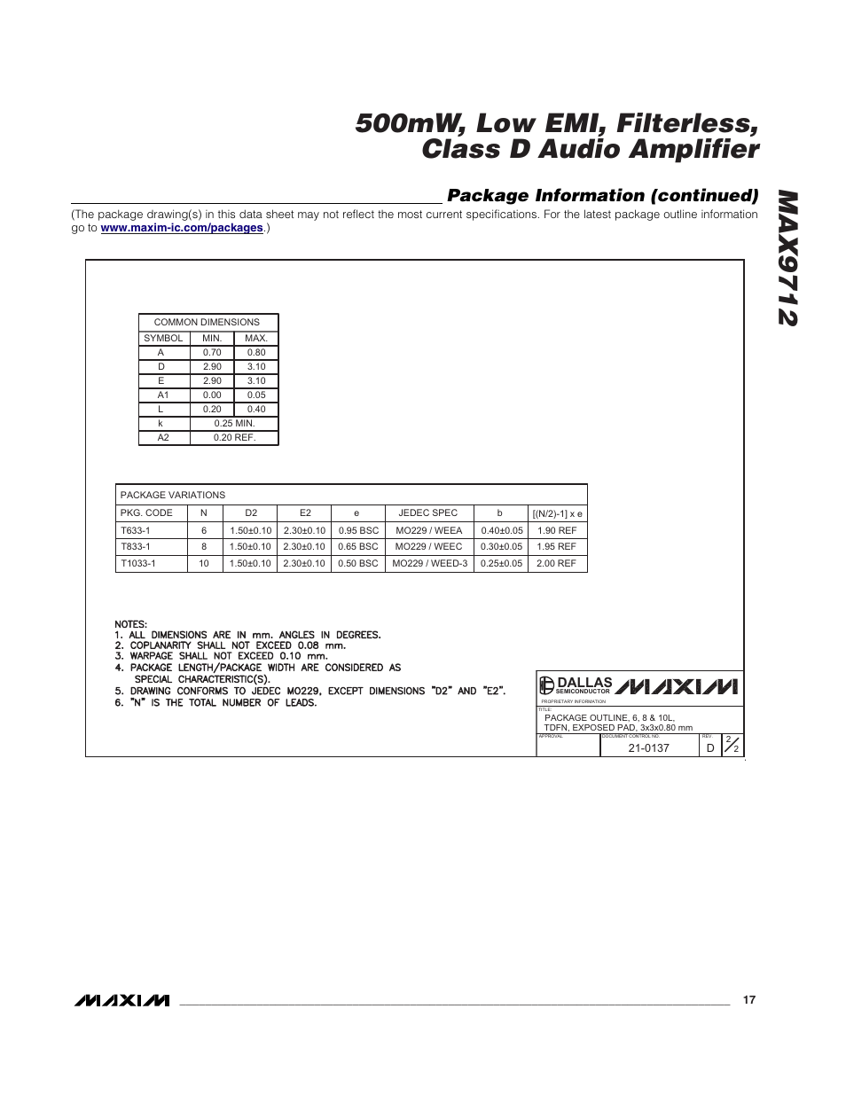 Package information (continued), Dallas | Rainbow Electronics MAX9712 User Manual | Page 17 / 18