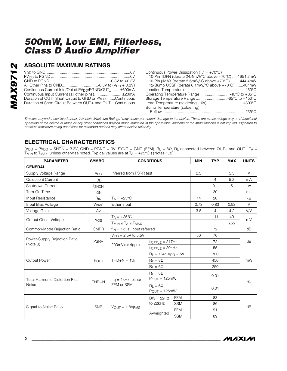 Max9712 | Rainbow Electronics MAX9712 User Manual | Page 2 / 18