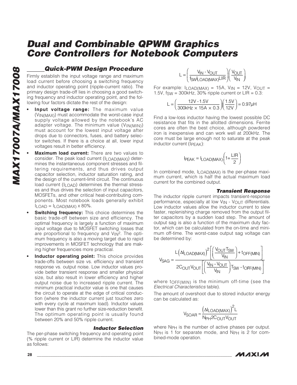 Quick-pwm design procedure | Rainbow Electronics MAX17008 User Manual | Page 28 / 36