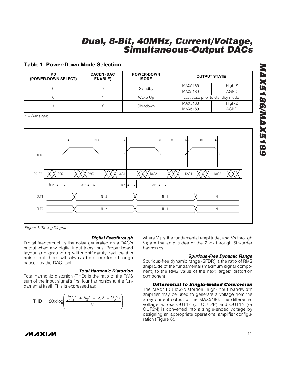 Table 1. power-down mode selection | Rainbow Electronics MAX5189 User Manual | Page 11 / 15