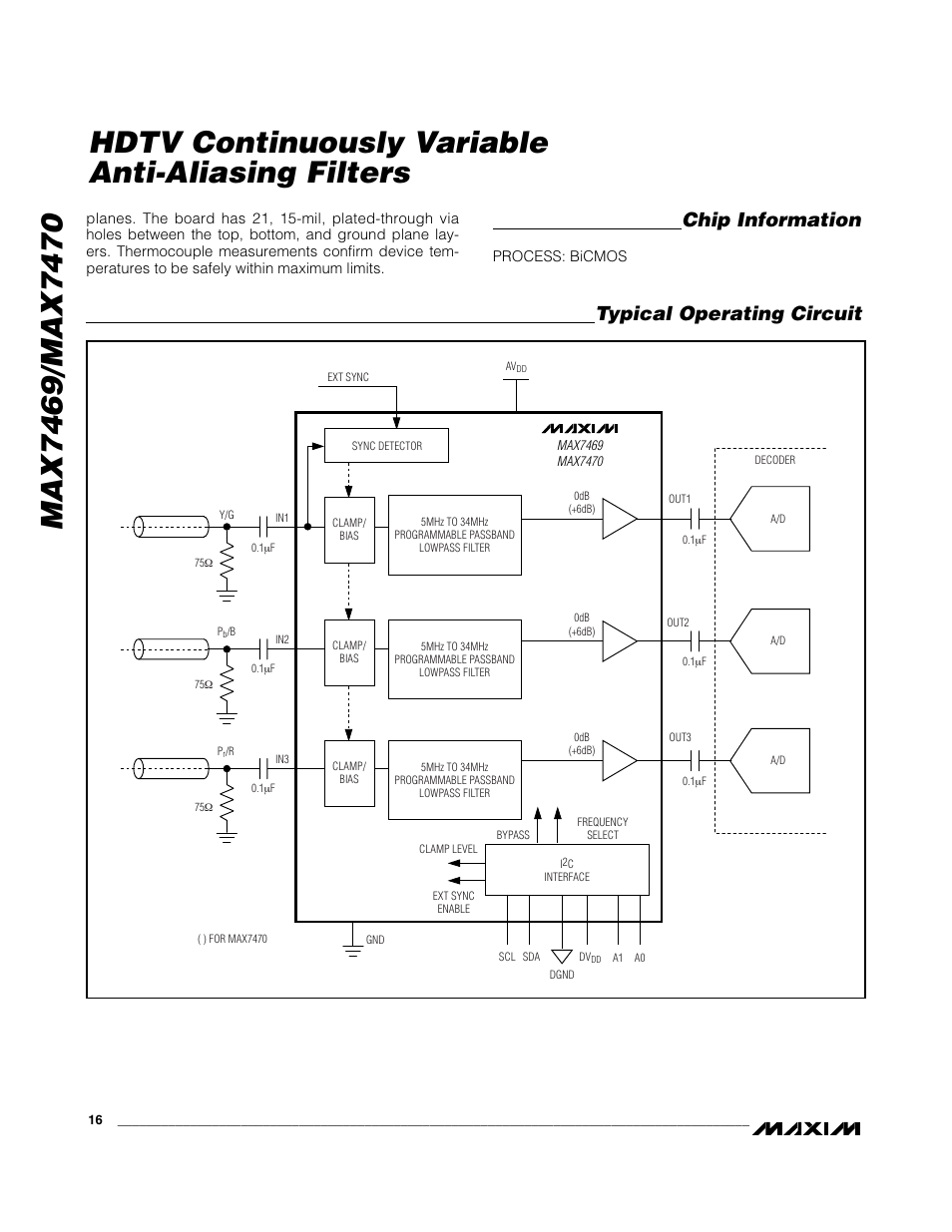 Chip information, Typical operating circuit | Rainbow Electronics MAX7470 User Manual | Page 16 / 17