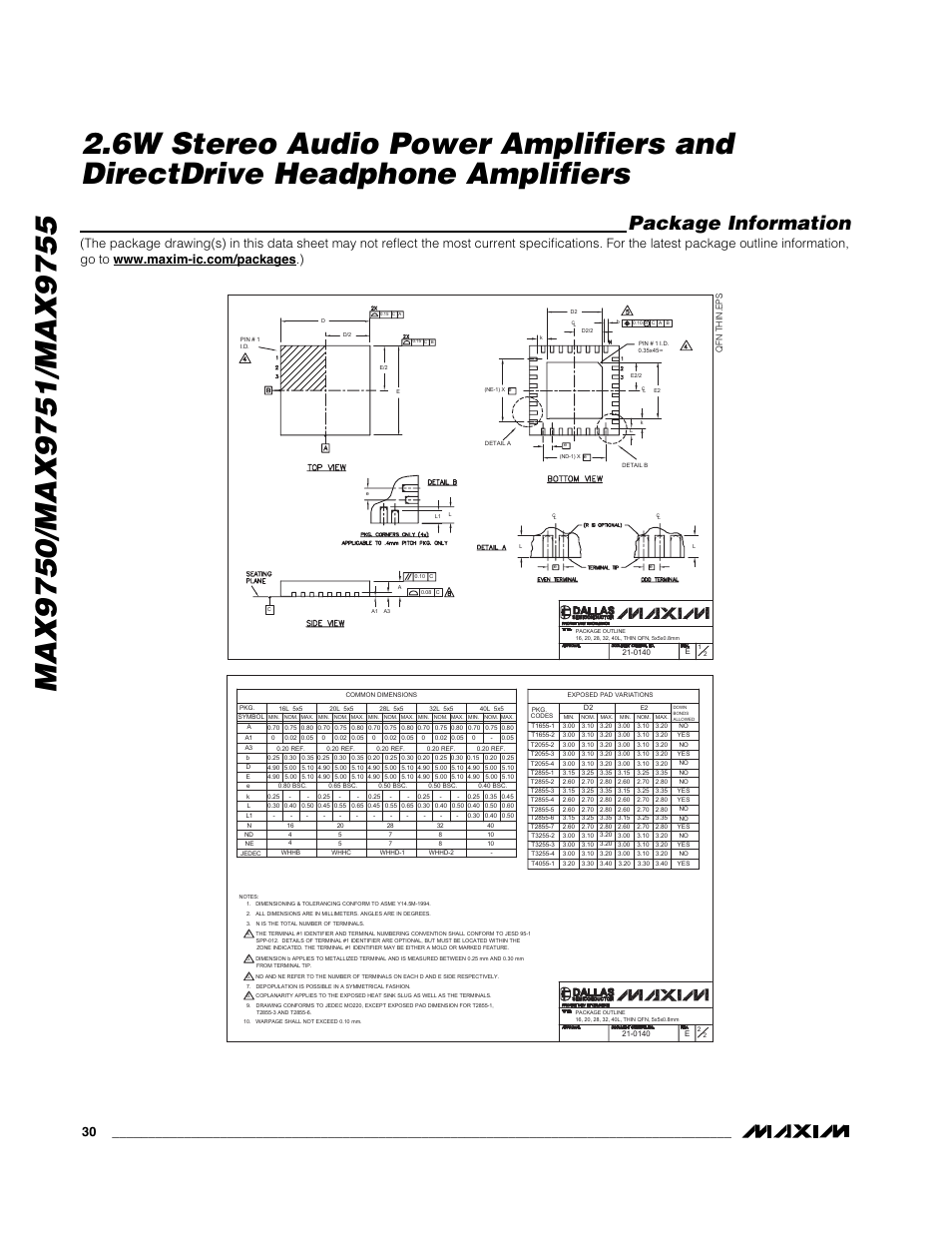 Package information | Rainbow Electronics MAX9755 User Manual | Page 30 / 31