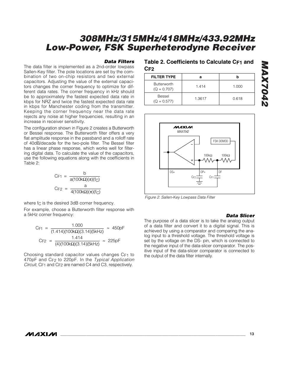 Table 2. coefficients to calculate c, And c | Rainbow Electronics MAX7042 User Manual | Page 13 / 18