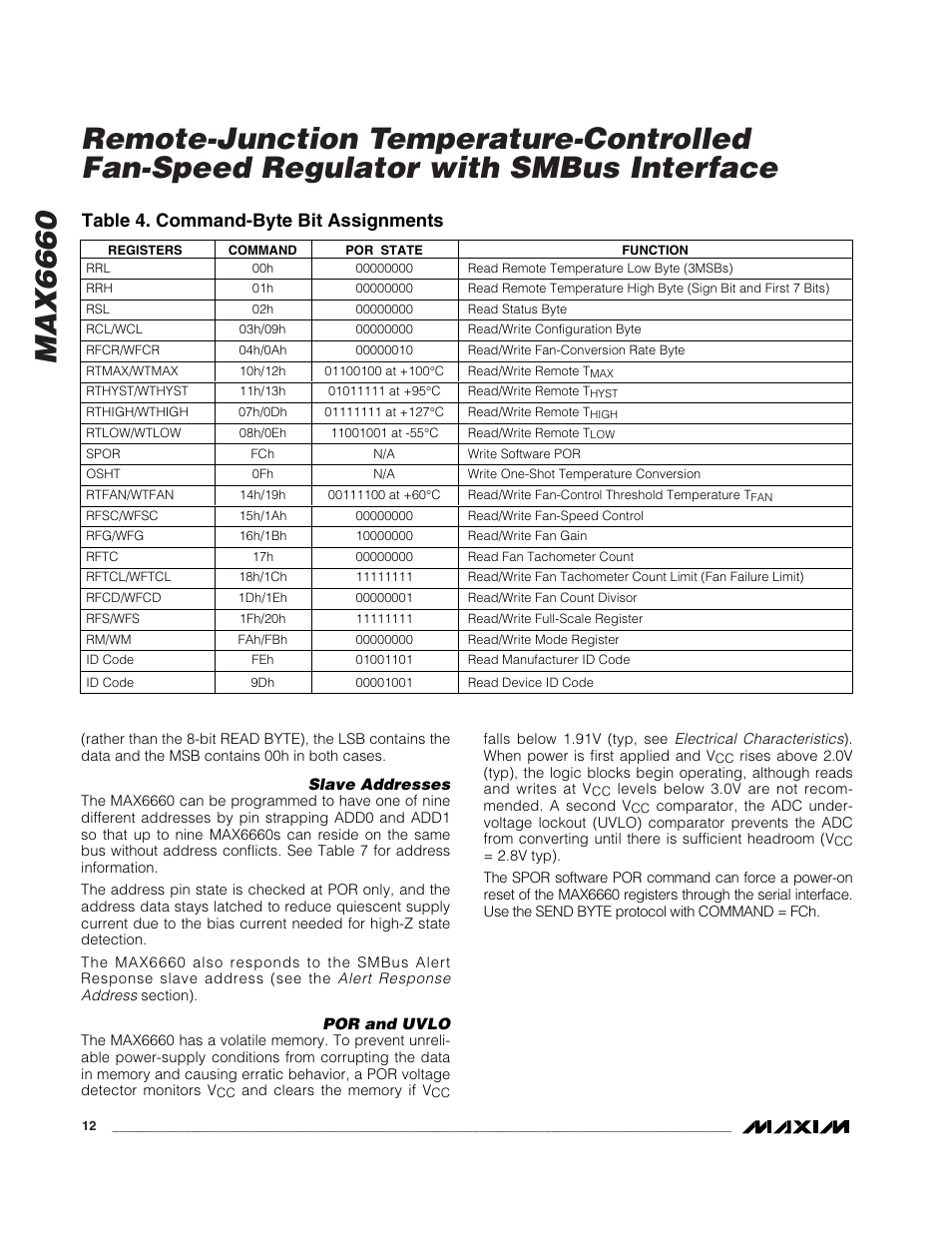 Table 4. command-byte bit assignments | Rainbow Electronics MAX6660 User Manual | Page 12 / 21